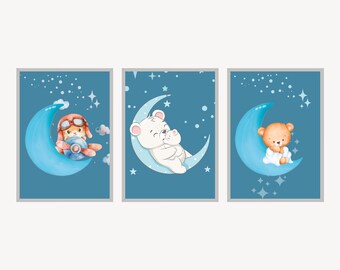 Nursery Wall Art, Set of 3, Baby Animal Art Printable, Boys Room Wall Art, Playroom Print, New Baby Printable, Wall Hangings Nursery Decor