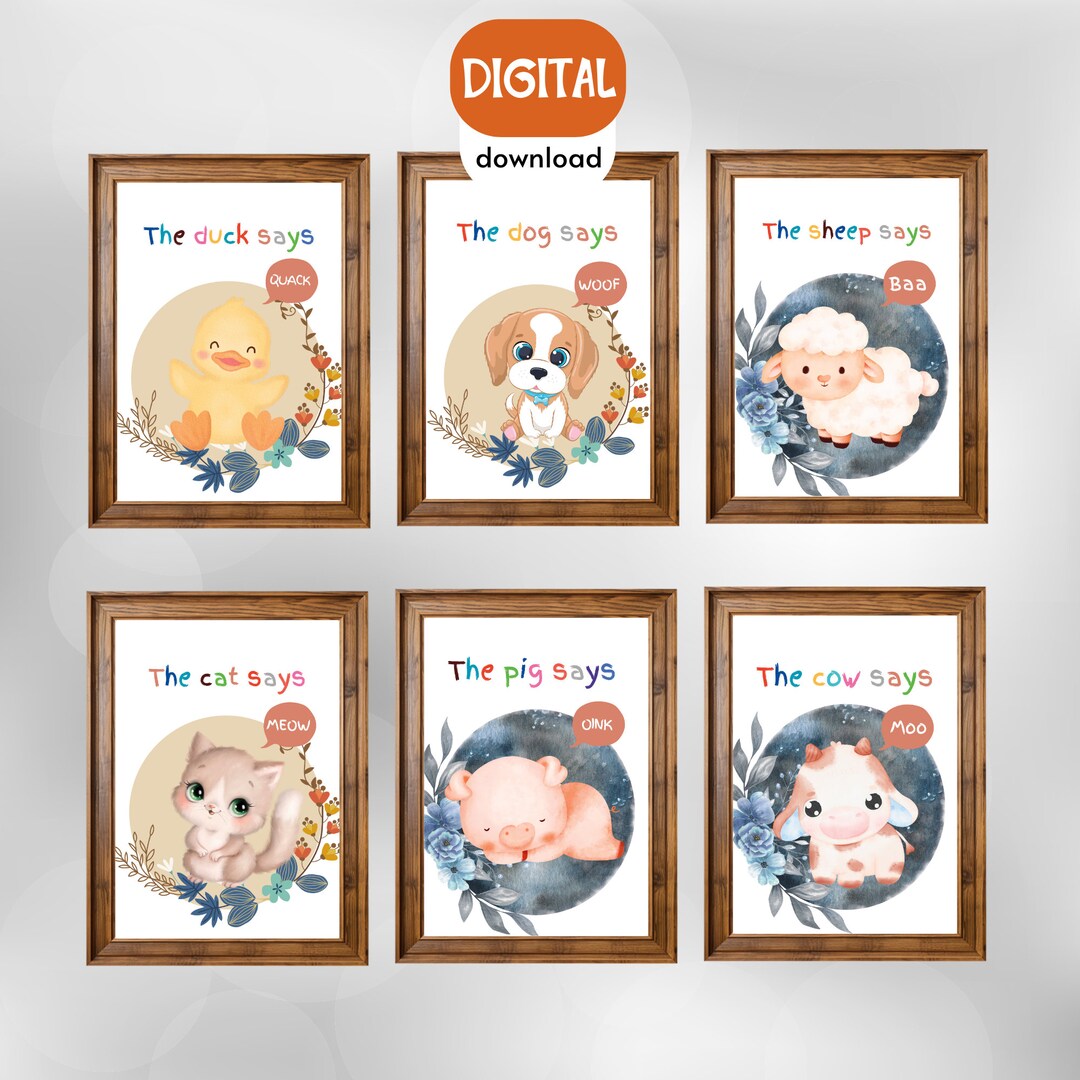 Farm Animal Nursery Print Farm Animal Sounds Poster Set of 6 Nursery ...