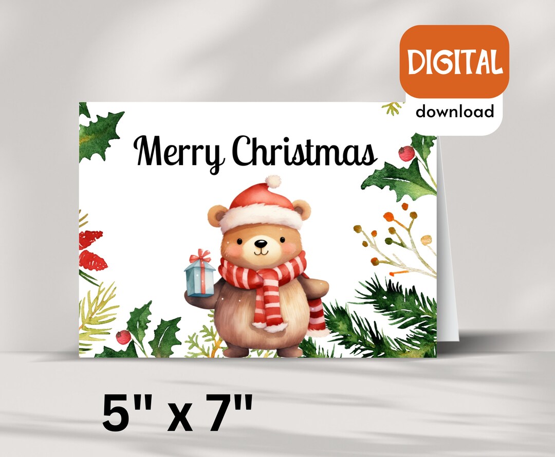 Printable Christmas Card DIGITAL DOWNLOAD Cute Greeting Card - Etsy