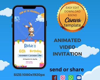 Birthday Invitation for boys girls digital, Video Party Invitation, Birthday Video Evites, Animal Invitation, Kids Birthday Invitation