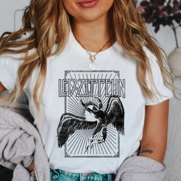 T-shirt Homme Led Zeppelin 'Becoming' - Coton Blanc, Motifs Robert Plant, Jimmy Page, John Bonham
