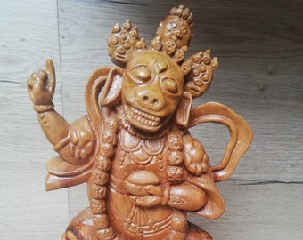 Statuetta in legno scolpita con un avatar del Signore Vishnu, sotto il nome di Varâha, India, Divinità, Oggetto da collezione