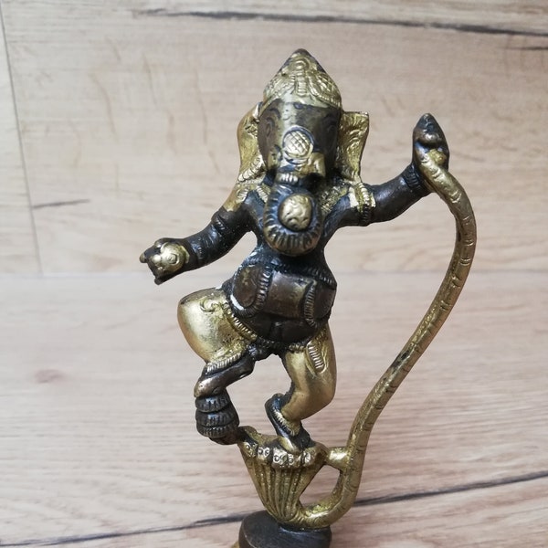 Ancienne Statue du seigneur Ganesh divinité Hindouisme en bronze avec dorures, Bouddhisme, Inde, Asie, Asiatique