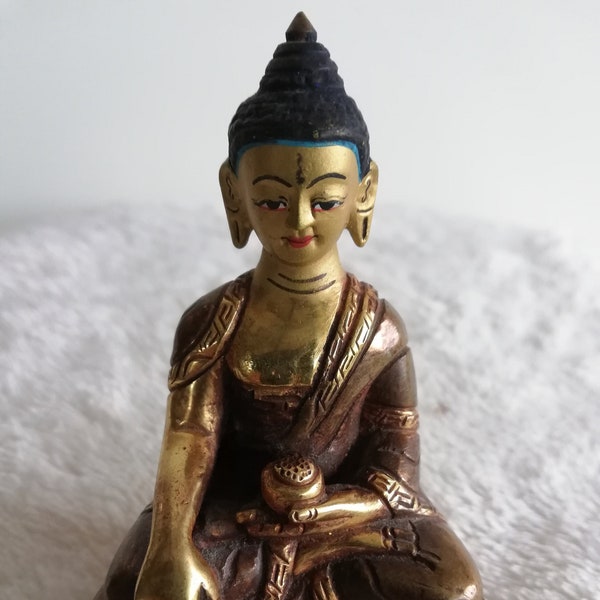 Tibetan Statue of Buddha Dhyani Copper/Bronze with Gilding on Lotus base. Tibet, Asia, Collection