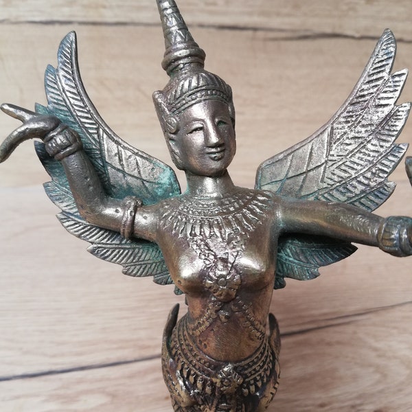 Ancienne Statuette Danseuse Kmer Ailée en bronze, Cambodge, Asie, Inde, Bouddhisme, Vintage