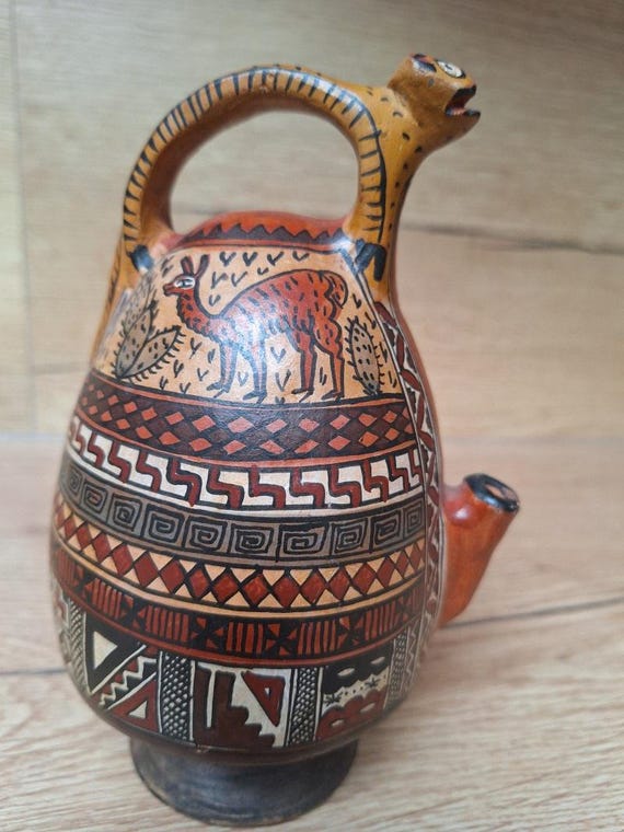 Ancienne carafe péruvienne en terre cuite, Artisanat Précolombien. Inca, Pérou.