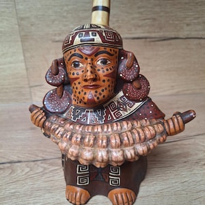 Vaso antropomorfo ad Anse Mochica, cultura Nazca, Perù, divinità del mais, precolombiana.