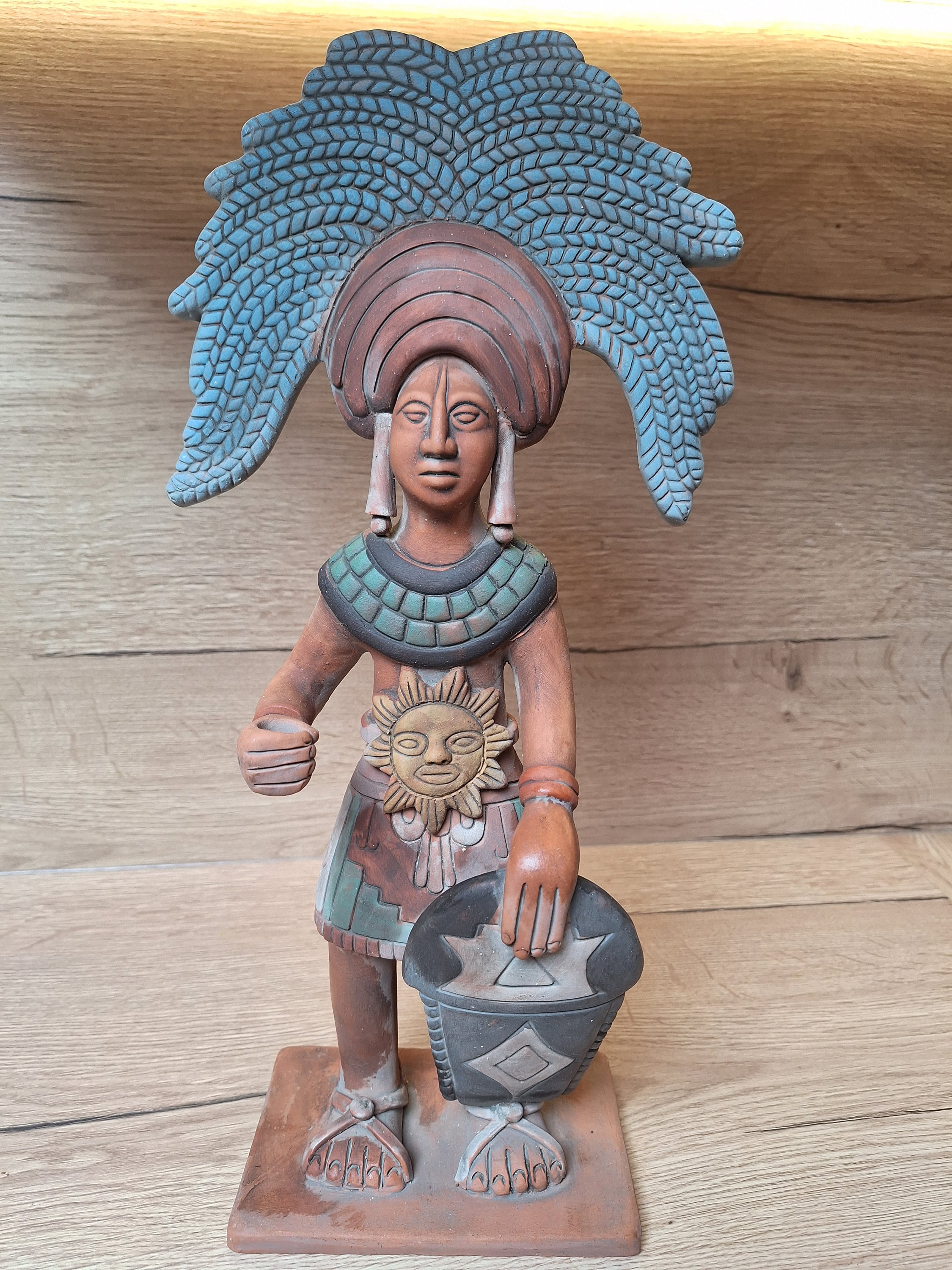 Warrior, Inca King, Mayan. Magnificent Colorful Mexican Statuette, Pre-Columbian, Peruvian Crafts