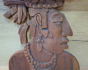 Wooden sculpture representing Pakal, Mayan King, Ancient civilizations, Yucatan Mexico