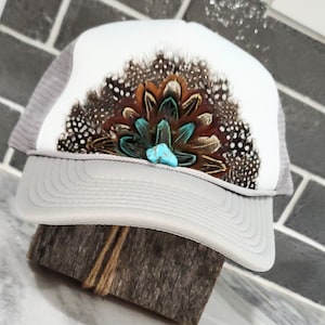 Feather Crown Trucker Hat Feather Western Trucker Hat