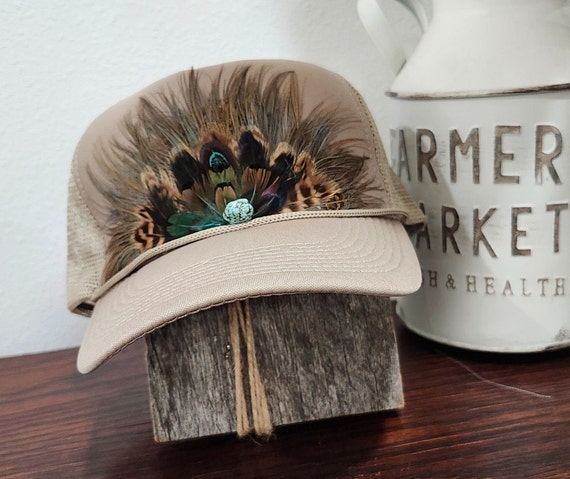 Feather Crown Trucker Hat: Handmade Western Rodeo Hat