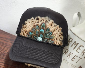 Feather Crown Trucker Hat Feather Western Trucker Hat
