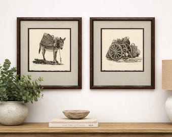 James Asher Cart Donkey Signed Framed Lithograph Wall Art Set