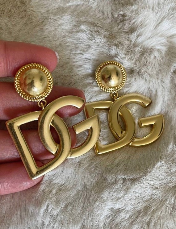 Luxury Chunky Earrings, Metallic Gold Tone Signat… - image 2