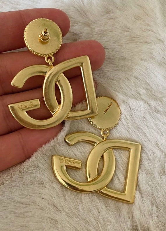 Luxury Chunky Earrings, Metallic Gold Tone Signat… - image 4