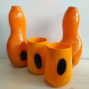 Vintage set Unique Orange vases and flower pots