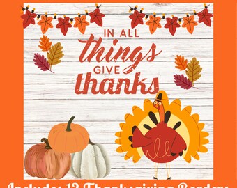 Thanksgiving Bulletin Board Kit Bundle, Give Thanks Turkey Bulletin Board Kit, Thanksgiving Classroom Decor,  Fall Bulletin Board Kit, Print