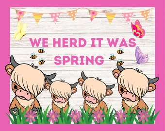 Highland Cow Spring Bulletin Board Printable: Classroom Decor (A4 PDF)