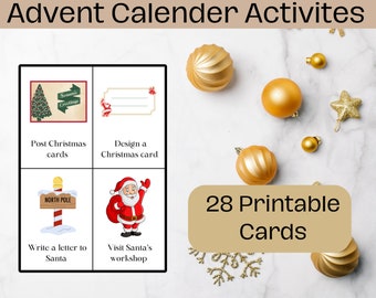 Advent Calender Cards For Kids, 28 Printable Advent Activity Cards, Christmas Bucket List Printable Cards, Kids Advent Calender Activities