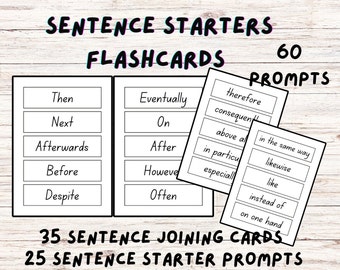 Aides-mémoire de phrases de départ pour enfants, Aides à la rédaction de phrases pour enfants, Ensemble de 60 cartes mémoire imprimables