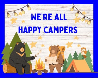 Happy Campers Bulletin Board Printable: Camping Bear Decor (A4/A3 PDF Download