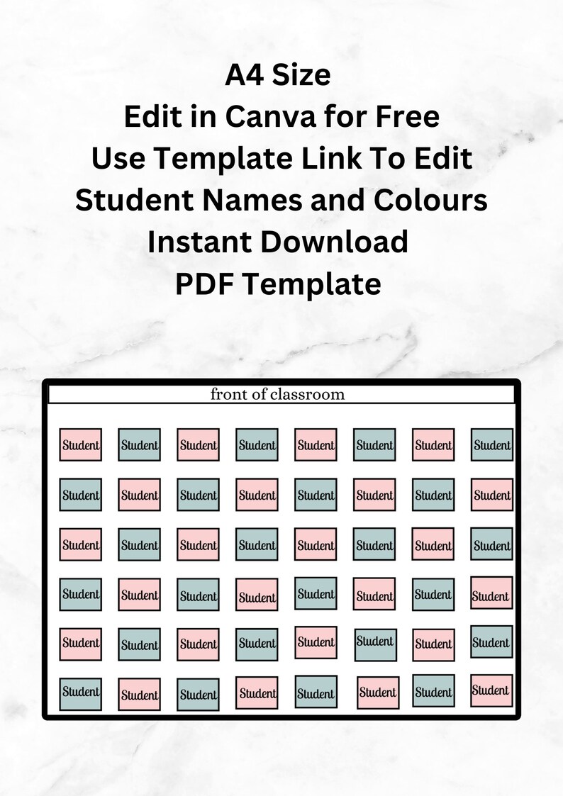 Classroom Seating Chart Template, Editable Seating Chart, Teacher