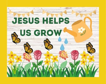 Spring Christian Bulletin Board: Jesus Helps Us Grow (A4 Printable PDF)