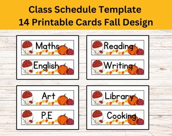 Horario de otoño: Decoración de calabazas y hongos (14 tarjetas imprimibles)