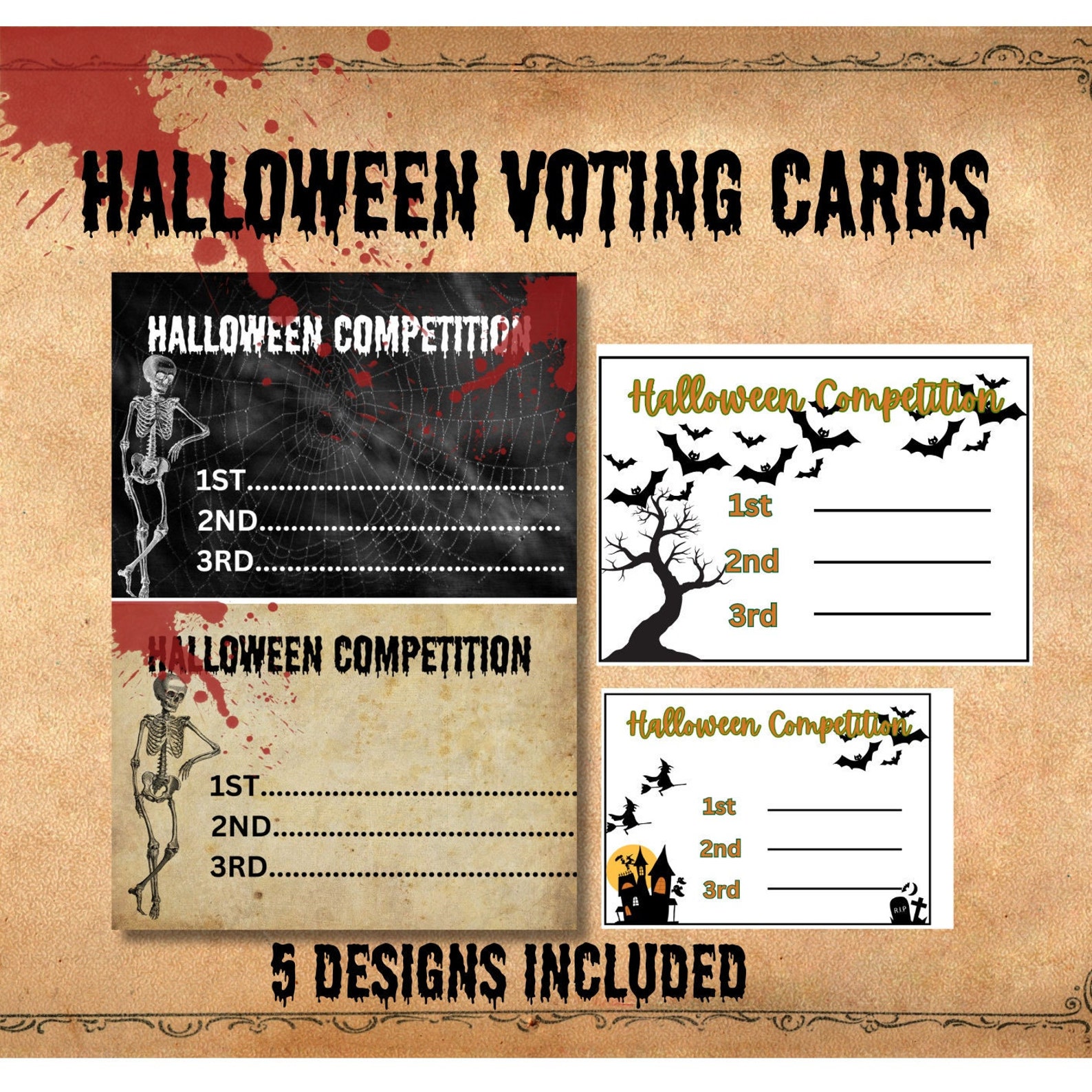Halloween Costume Contest Cards, Halloween Competition Printable Voting ...