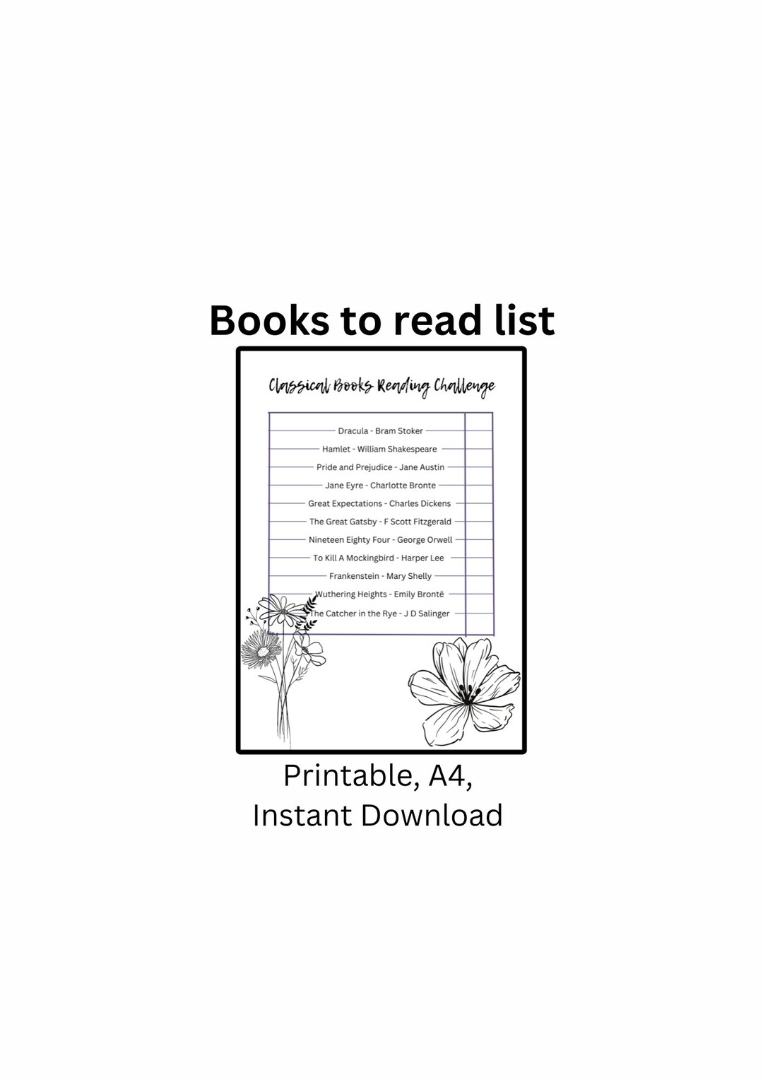 Books to Read List Printable Classic Book Edition Reading - Etsy
