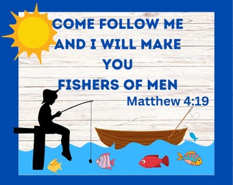 Christian Bulletin Board Printable, Matthew 4 19 Fishers Of Men Bulletin Board, Church Bulletin Board, Bible Verse Bulletin, Sunday school