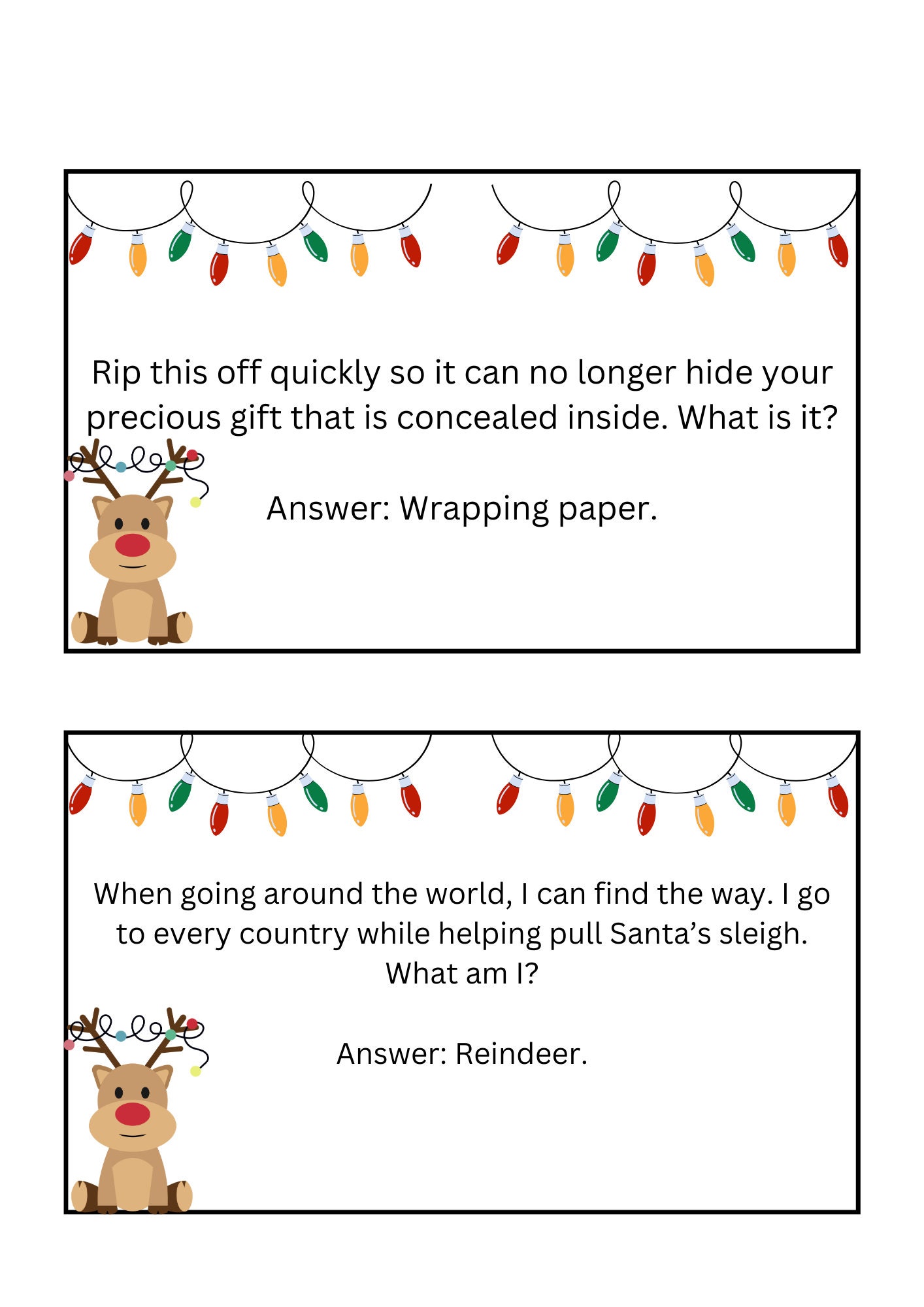 Christmas Riddles Printable, Christmas Party Game, 40 Christmas Riddles