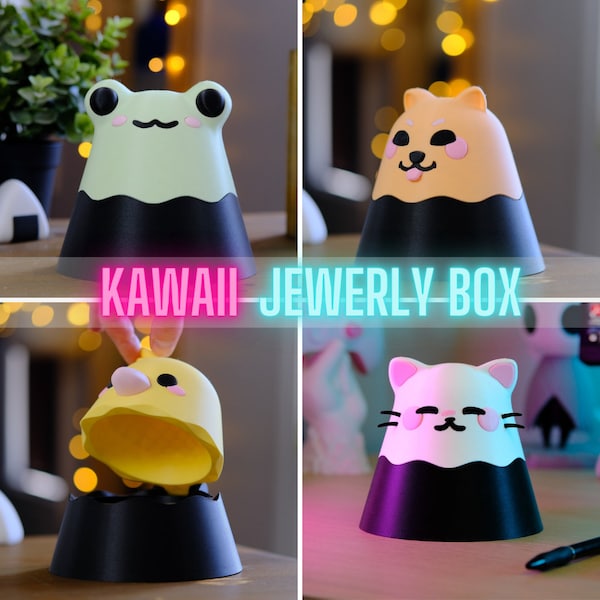 Boîte à bijoux et accessoires pour animaux de compagnie japonais Kawaii | Chat mignon chien grenouille oiseau dinosaure | Décoration d'intérieur et organisateur Kawaii