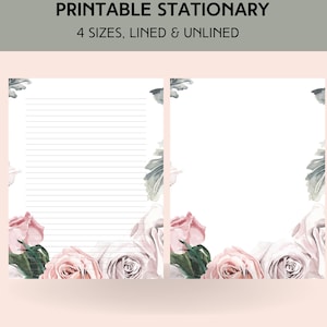 Estacionário floral forrado e sem forro | Estacionário para impressão | Download digital estacionário | A4, A5, Happy Planner, Carta dos EUA Estacionária