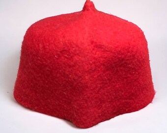 Muslim fez hat , Red 100% Wool Felt Moroccan,style Islamic Head Cover with Tip, Unique Kufi Prayer Cap Topi for Salat Namaz or Eid Gift