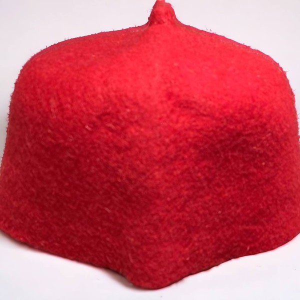 Muslim fez hat , Red 100% Wool Felt Moroccan,style Islamic Head Cover with Tip, Unique Kufi Prayer Cap Topi for Salat Namaz or Eid Gift