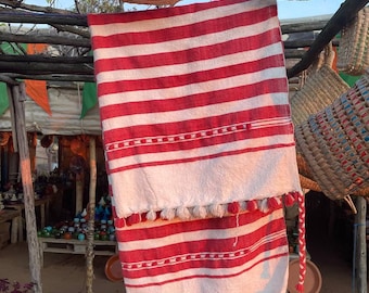 Moroccan Striped Blanket Jbela Mendil handwoven