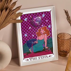 Plakat z kartą Tarota Gwiazda | Cyfrowy wydruk artystyczny do pobrania | Sztuka ścienna Disco | Plakat z kartą Tarota do wydrukowania
