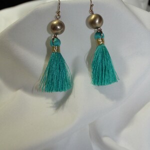 Teal tassel earrings