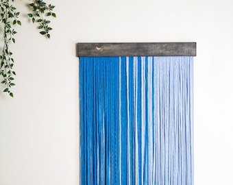Blue Macrame Wall Hanging, Large Hand Woven Tapestry, Half Moon Fiber Wall Art, Modern Weaving Macrame Wall Hanging, Boho Wall Decor