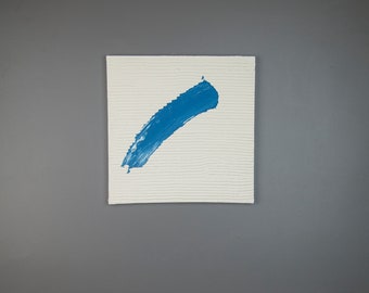Abstract Plaster Art ORIGINAL PAINTING Simplistic Art with Blue Brush Stroke Elegant Minimalism Entryway Décor Textured 3D Impasto