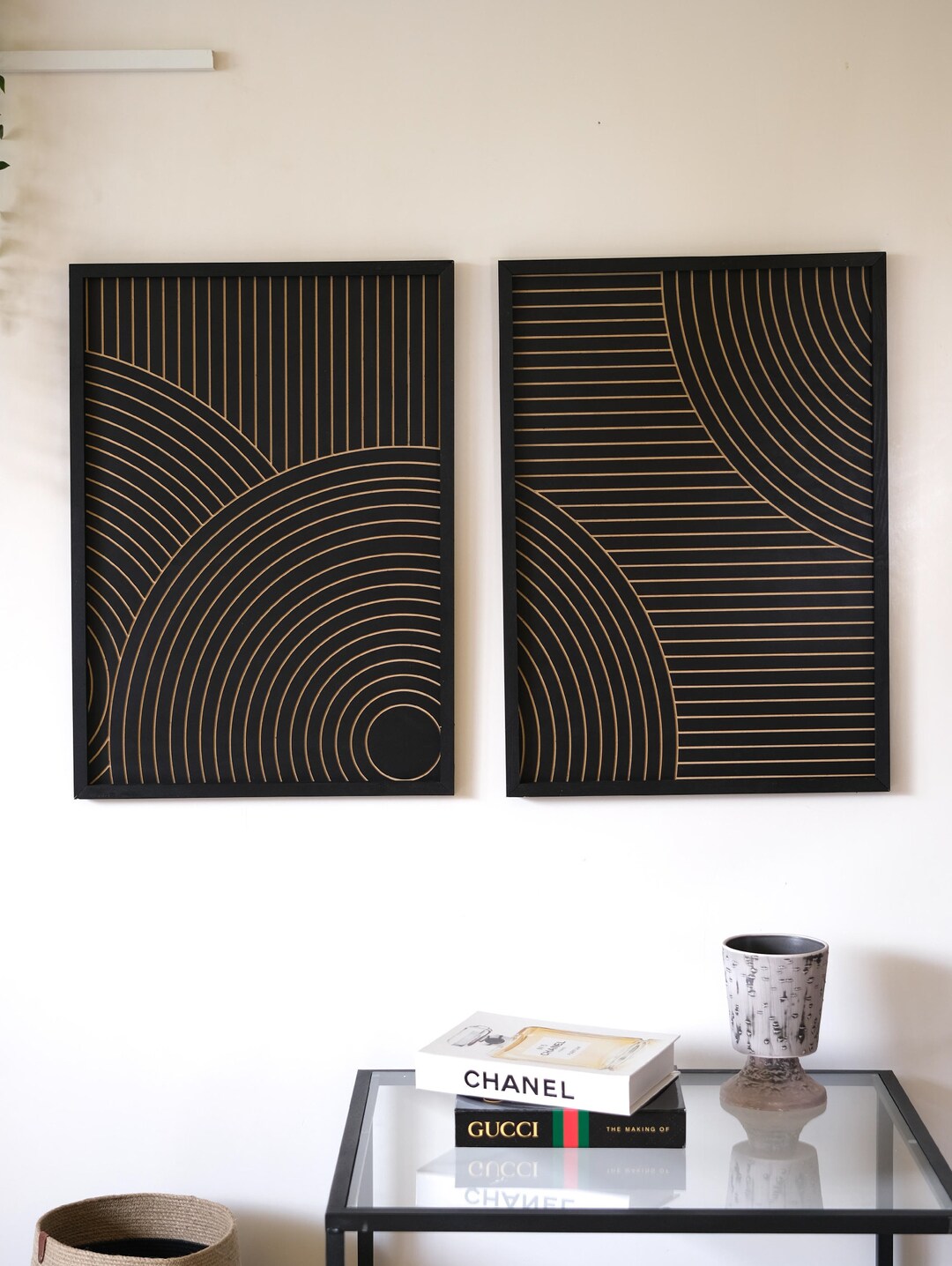 2 Set Wood Geometric Wall Art Set Minimalist Wood Wall Art Set Modern