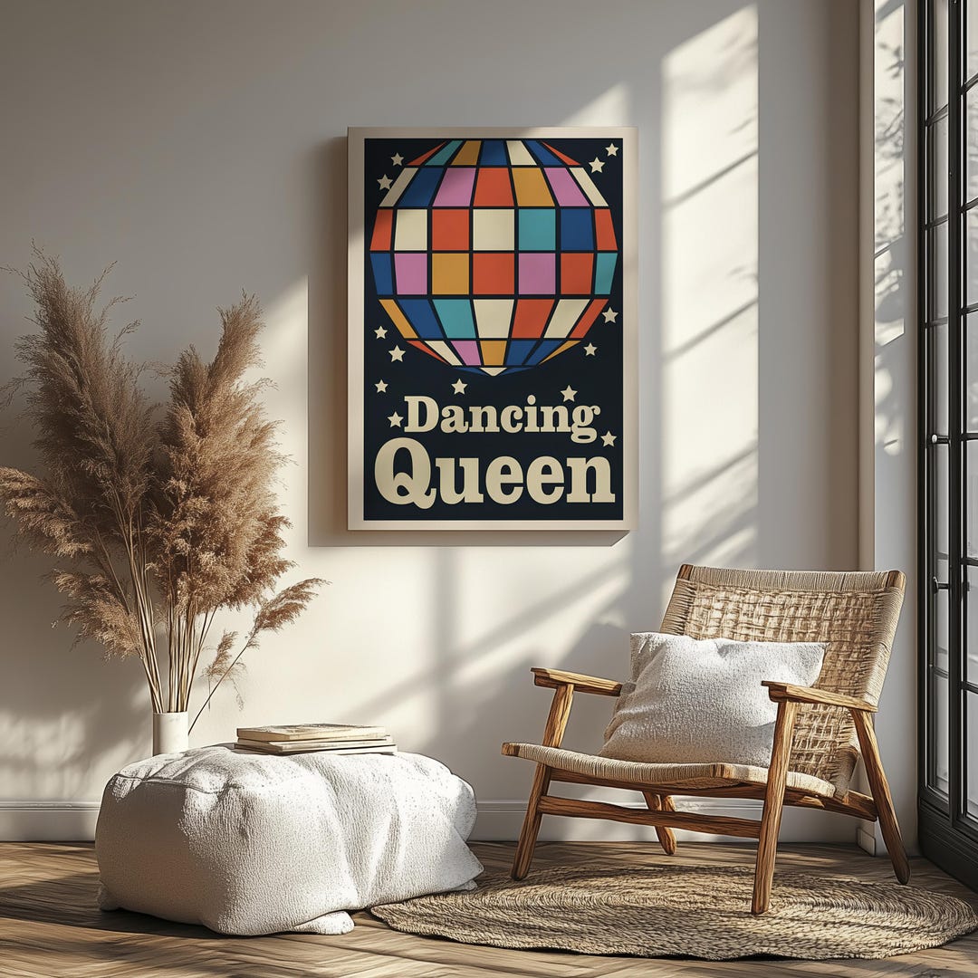 Dancing Queen Disco Ball Illustration Vibrant Metal Poster for Wall Art ...