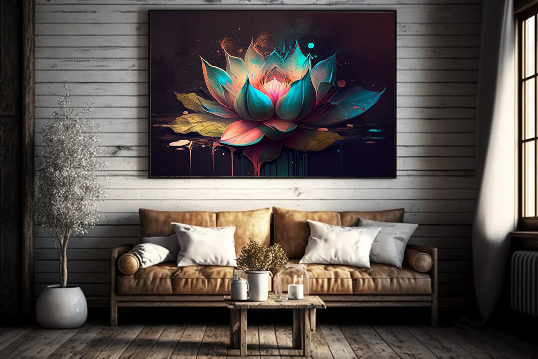 Lotus Flower Canvas or Poster Wall Art | Modern Watercolor Style ...