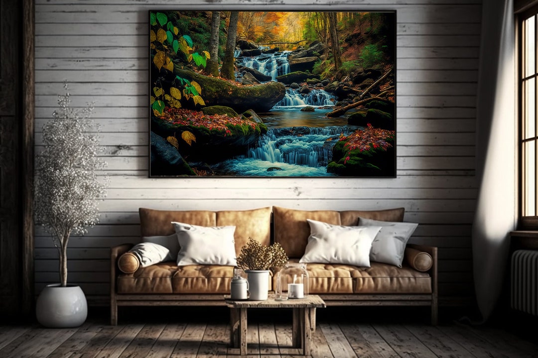 Mountain Stream Waterfalls Fall Colors Wall Art Etsy