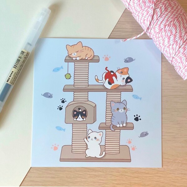 Cat Tower Art Print | Cute Art Print | Kawaii Art Print