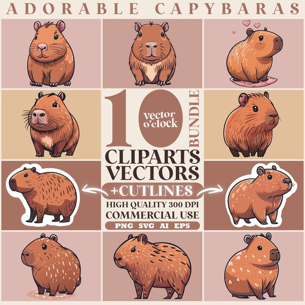 Adorable Capybaras | Digital PNG Set | SVG Clipart | Pre-made Sticker Cricut Design | Vector Pack | Easy To Use | HQ | Family Decor