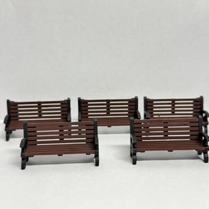 5 PCS Miniature Wooden Park Benches for Dollhouse Garden, Diorama,Project,Architectural, Model Railways, 1:48 Scale, Brown Painted