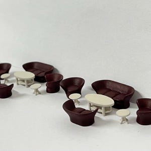 Abstract Living Room Modern Furniture, 2 SET 1:87 HO Gauge, Painted Bordeaux