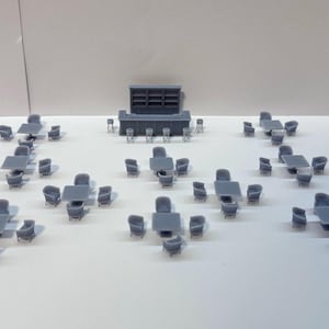 Complete Bar / Pub / Restaurant Interior Bundle, HO Scale 1:87, Grey Unpainted
